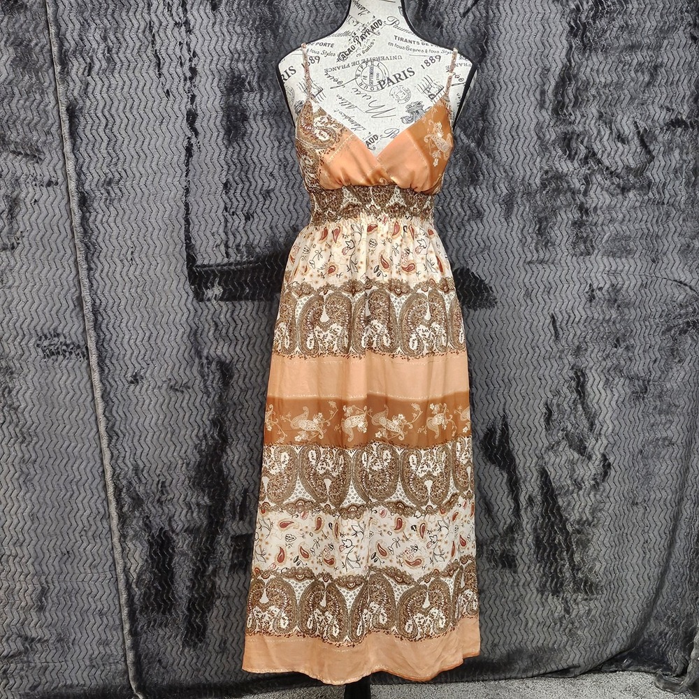 Babydoll Midi Dress Sz M Paisley Empire Tiered Y2K Boho Fairy Floral Cottagecore